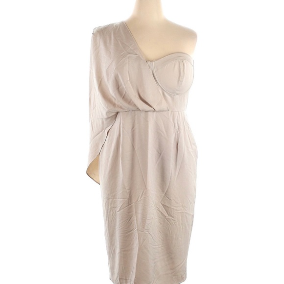 Lavish Alice Dresses & Skirts - Ivory Satin One Shoulder Dress Ruched Corset with Cape US 14